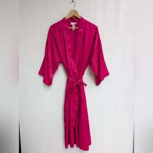 Vintage Cachet Bright Pink Long Wrap Tie Robe With Pockets Women's Size Large